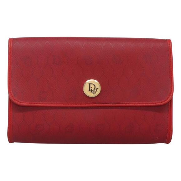 DIOR Honeycomb Canvas Chain Shoulder Bag Pvc Red Gold - Picture 2 of 12